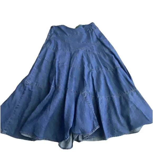 Vintage LRL Ralph Lauren Denim Sz 10 Midi Skirt Aline Patchwork Western Cottage - Picture 2 of 10